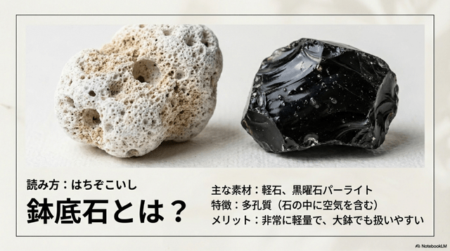 鉢底石によく使われる軽石や黒曜石パーライト