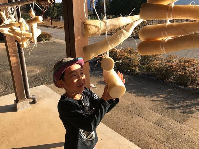 大根を干す子ども