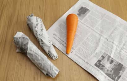人参を新聞紙で包んだ状態