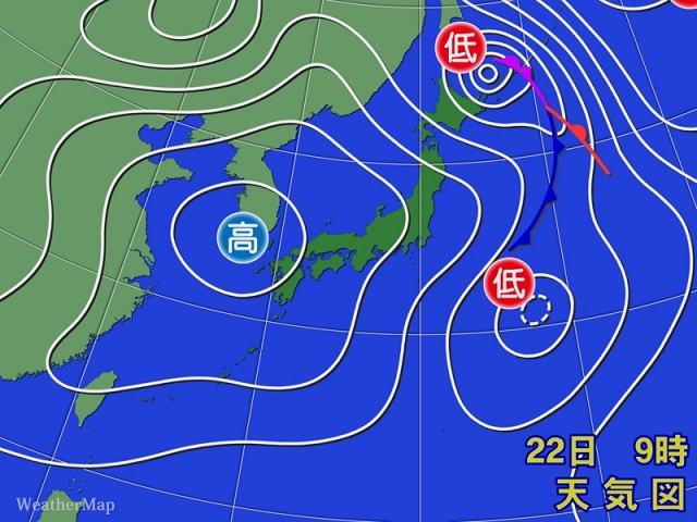 遅霜が発生しやすい天気図