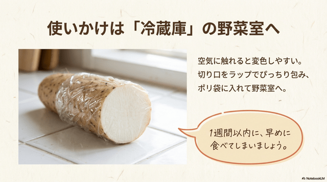 使いかけは冷蔵庫の野菜室へ。