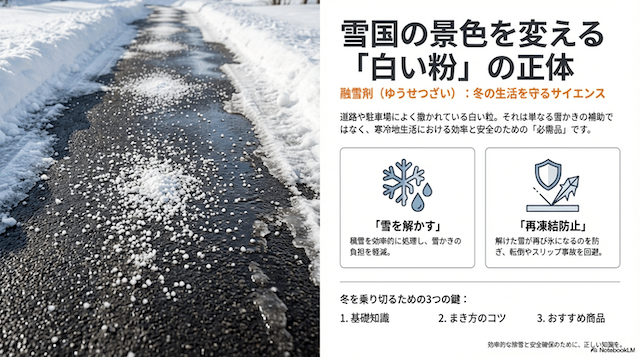 道路によく撒いてある白い粉は融雪剤
