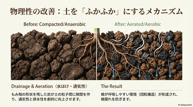 土をふかふかにするメカニズム