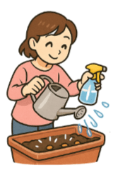 じょうろや霧吹きで水をかける