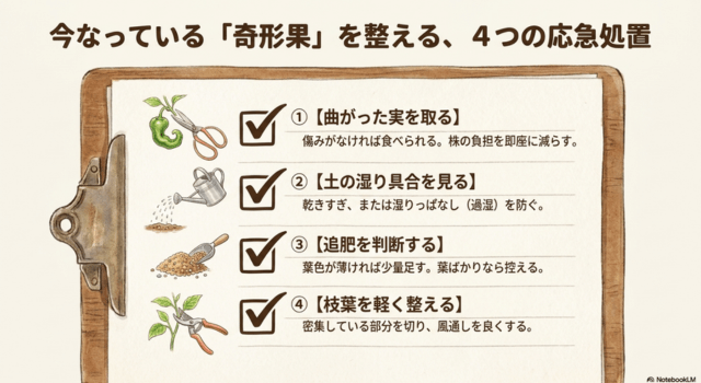 今なっている奇形果を整える応急処置