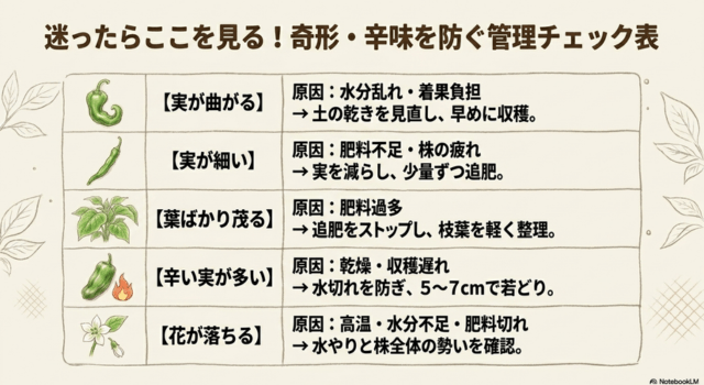 ししとうの奇形・辛味を防ぐ管理チェック表