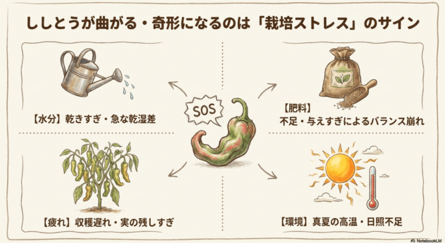 ししとうが曲がる・奇形になるのは栽培ストレスのサイン