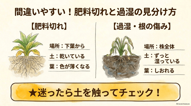 間違いやすい肥料切れと過湿の見分け方