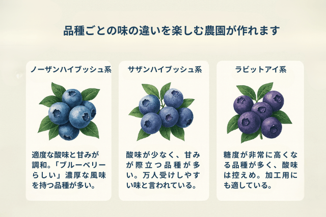 品種ごとに味の違いを楽しむ農園を作ることができます。