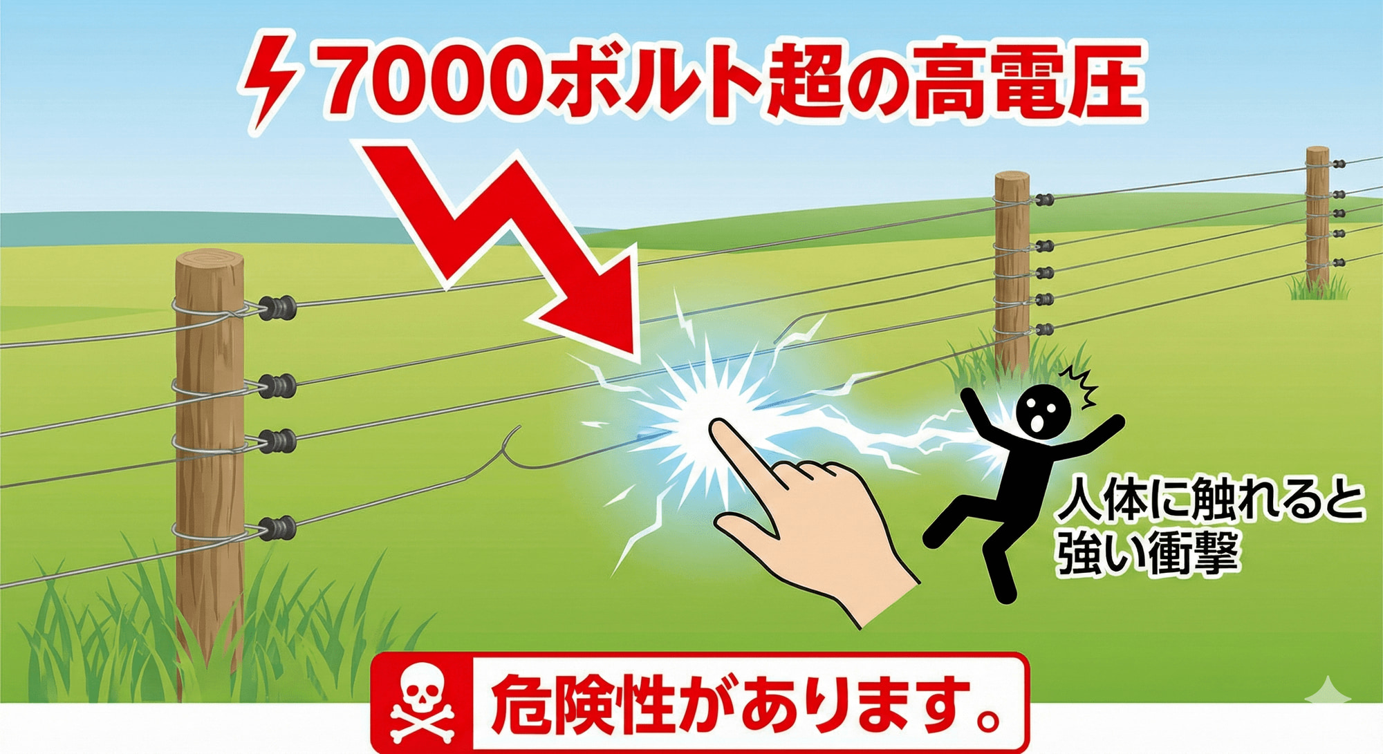 電気柵は7000ボルトを超える高電圧