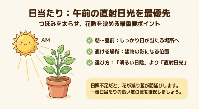 日当たり:つぼみを太らせる置き場所