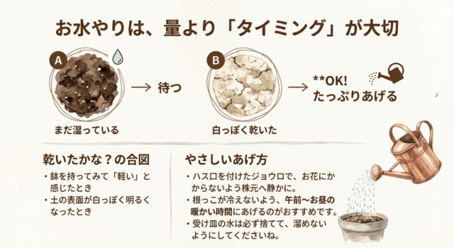 水やり:「乾かしてからたっぷり」で安定