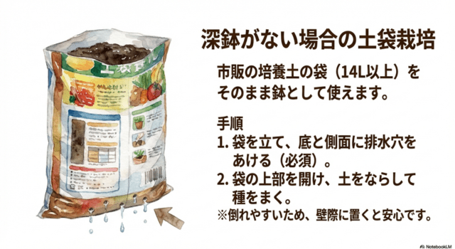 深鉢がない場合の土袋栽培
