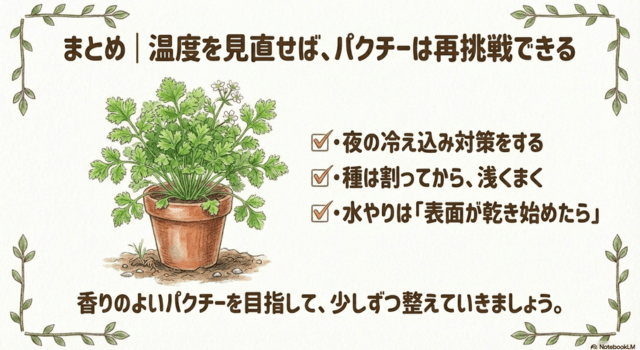まとめ|温度を見直せば、パクチーは再挑戦できる