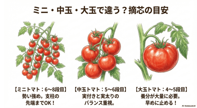 ミニトマト・中玉・大玉で違う?摘芯の目安