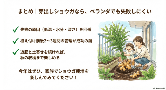 まとめ|芽出しショウガなら、ベランダでも失敗しにくい