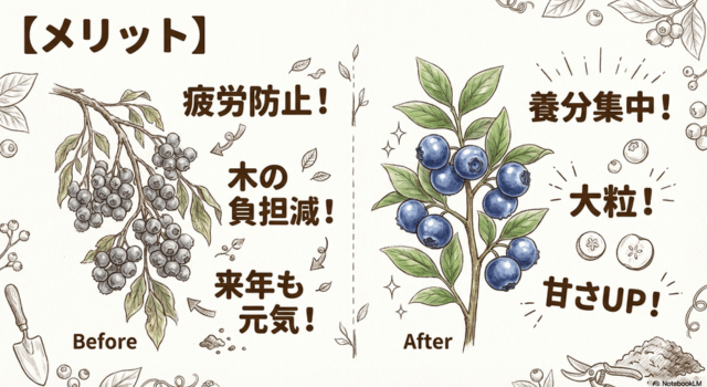 ブルーベリーは摘果すると甘くなる?実を減らすメリット