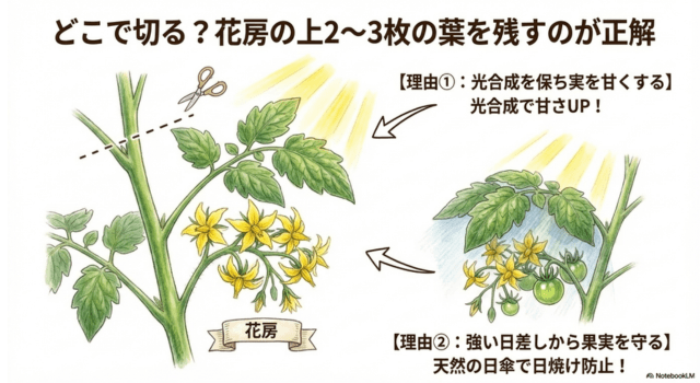 どこで切る?花房の上2〜3枚の葉を残すのが正解