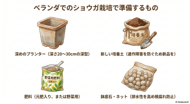 ベランダでのショウガ栽培で準備するもの