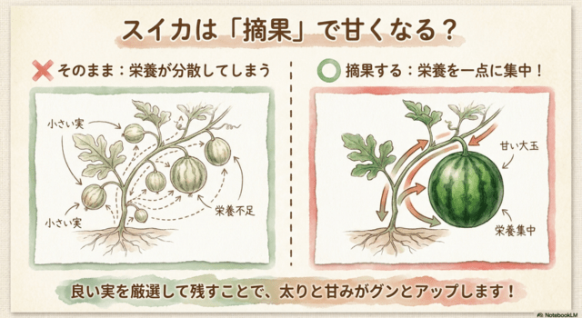 スイカは「摘果」で甘くなる?実を減らす意味