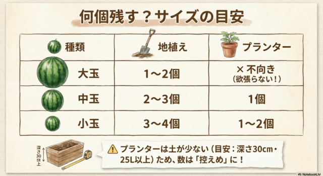 スイカの摘果は何個が目安?大玉・中玉・小玉を比較