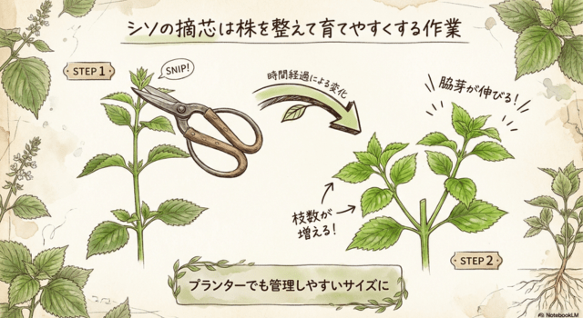 シソの摘芯は株を整えて育てやすくする作業