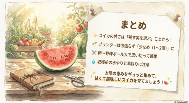 まとめ:スイカは「残す実を選ぶ」ことが大事