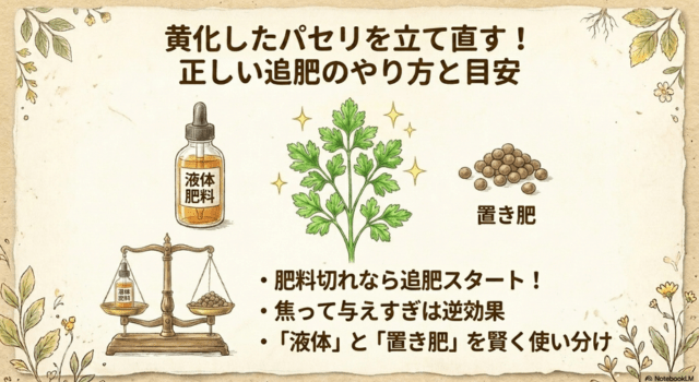 黄化したパセリを立て直す! 正しい追肥のやり方と目安