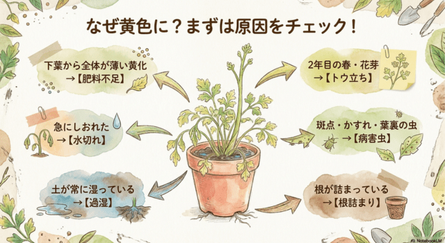 パセリの葉が黄色くなるのはなぜ? まずは追肥すべき症状か見極めよう