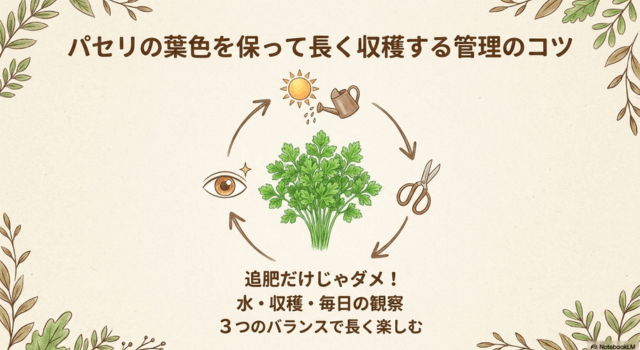 パセリの葉色を保って長く収穫する管理のコツ