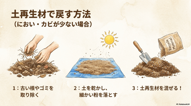 土再生材でふかふかの土に戻す方法
