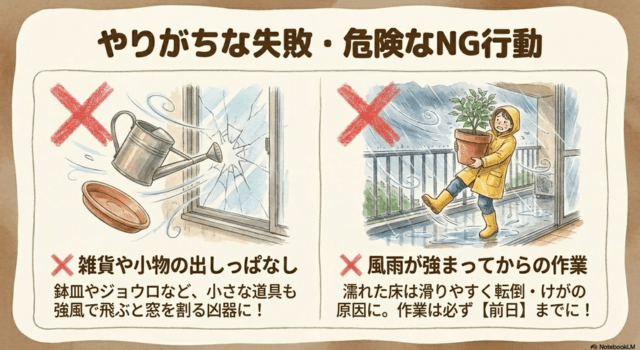 台風前のプランター固定でやりがちな失敗例