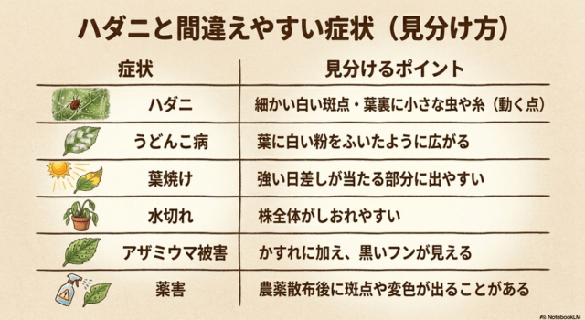 ハダニと間違えやすい症状