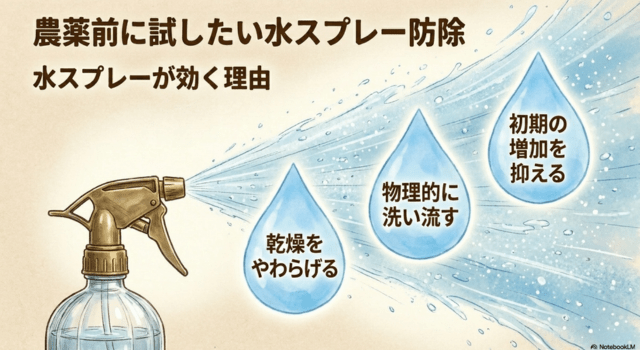 農薬前に試したい水スプレー防除
