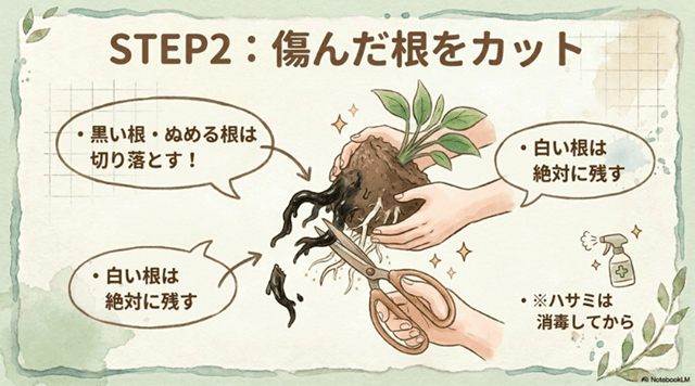 STEP2:傷んだ根を切り落とす