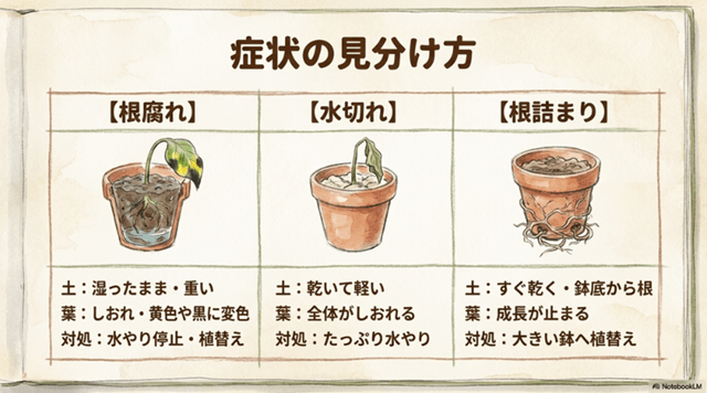 根腐れと似た症状|見分け方と回復判断