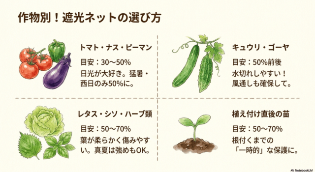 作物別|葉焼けを防ぐ遮光ネットの選び方