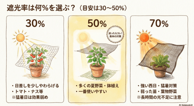 遮光ネットは何%を選ぶ?葉焼け対策は30〜50%が目安