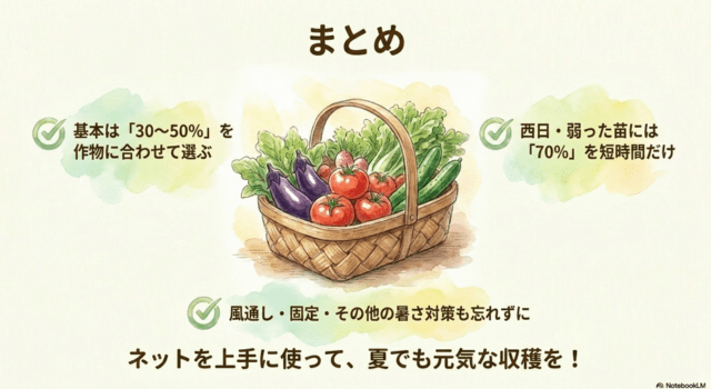 まとめ|遮光ネットは作物に合う遮光率で葉焼けを防ごう