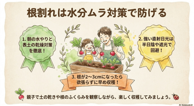 まとめ|ラディッシュの根割れは水分ムラ対策で防げる