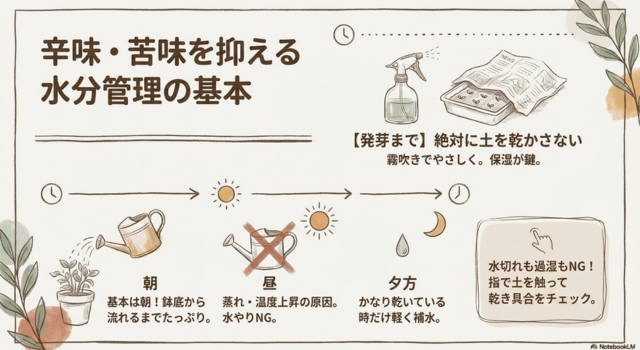 辛味・苦味を抑える水分管理の基本
