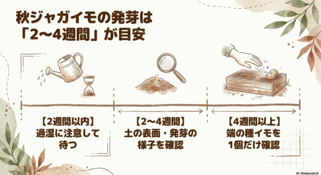 秋ジャガイモの発芽は2〜4週間が目安