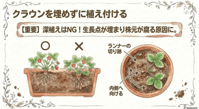 クラウンを埋めずに植え付ける