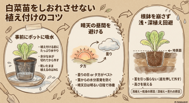 白菜苗をしおれさせない植え付けのコツ