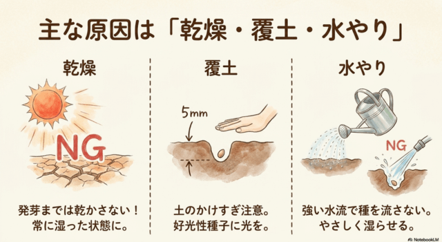 ニンジンが発芽しない主な原因は「乾燥・覆土・水やり」
