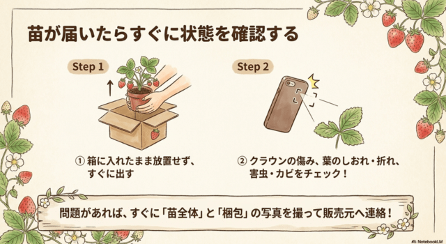 苗が届いたらすぐに状態を確認する
