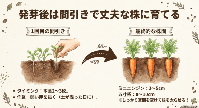 発芽後は間引きで丈夫な株に育てる