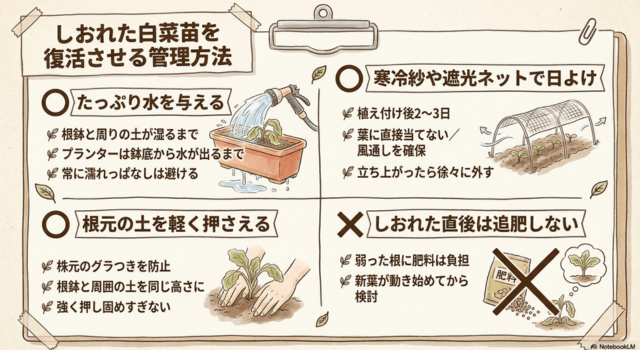 しおれた白菜苗を復活させる管理方法