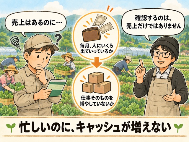 忙しいのにキャッシュが増えない農園で、人件費と仕事の増やしすぎを確認する