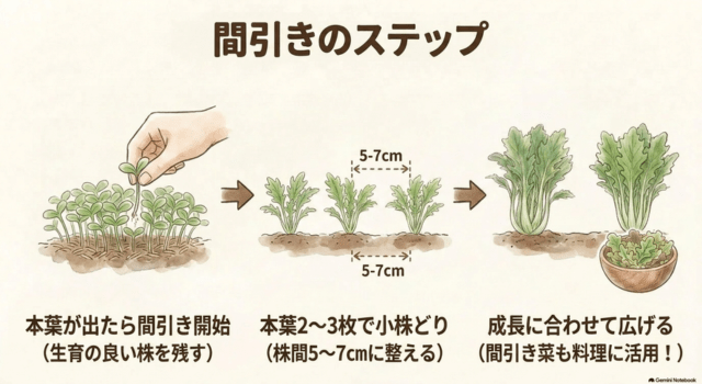 間引きながら最終的な株間に整える
